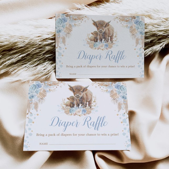Carte D'accompagnement Boho Blue Floral Highland Cow Diaper Raffin (Créateur téléchargé)