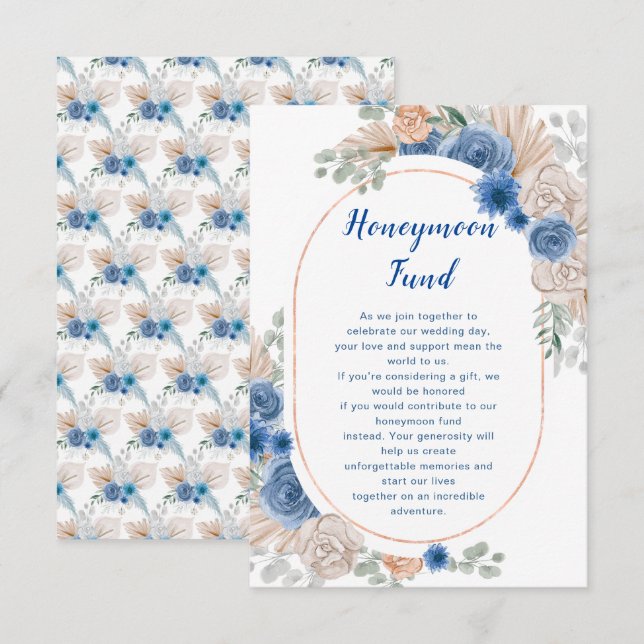Carte D'accompagnement Boho Blue Pampas Grass Mariage fonds de lune de mi (Devant / Derrière)