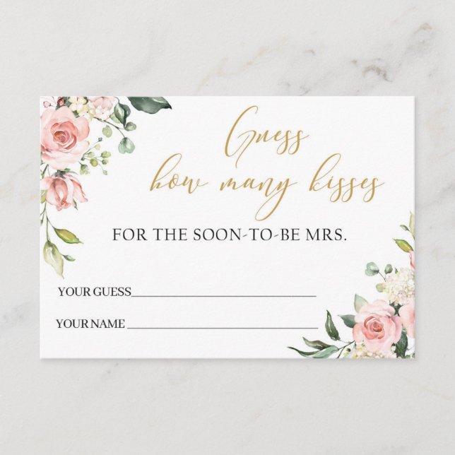 Carte D'accompagnement Boho blush rose floral or combien de baisers (Devant)