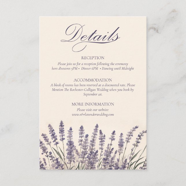 Carte D'accompagnement Boho Bohemian Lavender Monogram Détails du Mariage (Devant)