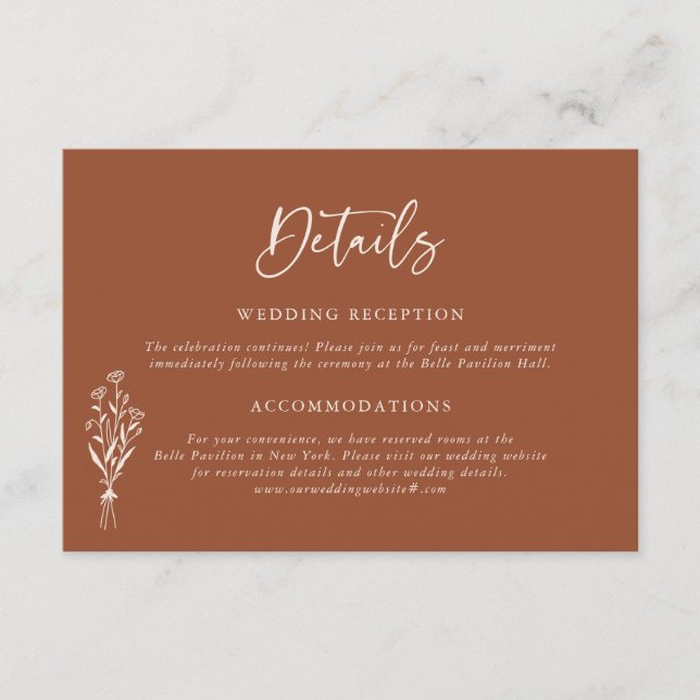 Carte D'accompagnement Boho Botanical Terracotta Détails du Mariage (Devant)