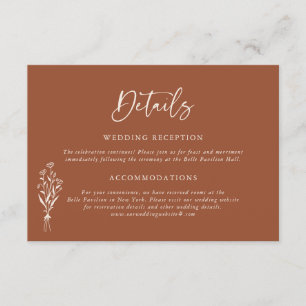 Carte D'accompagnement Boho Botanical Terracotta Détails du Mariage