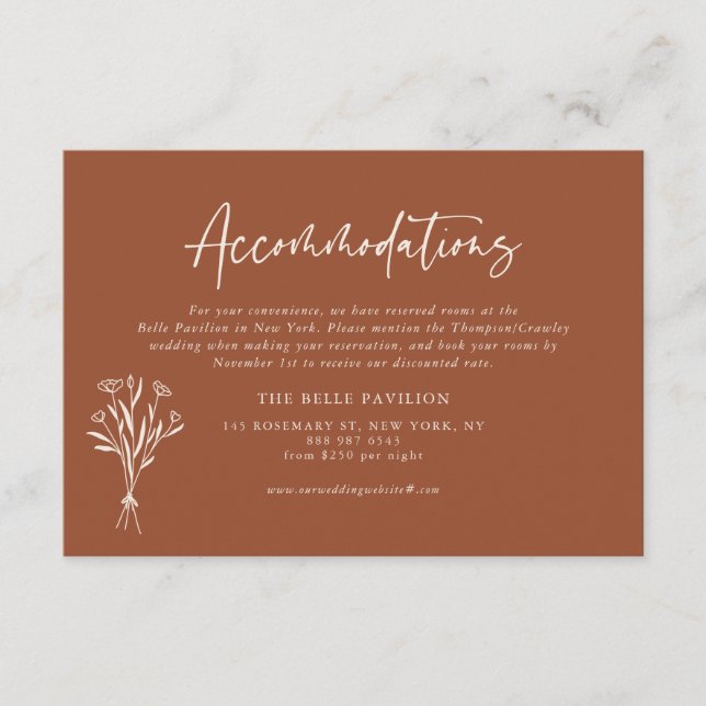 Carte D'accompagnement Boho Botaniques Terracotta Mariage Hébergements (Devant)