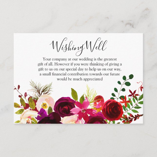 Carte D'accompagnement Boho Bourgogne Fleurs Printemps Mariage Souhaiter  (Devant)