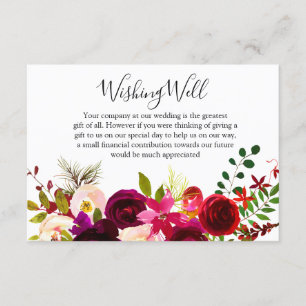 Carte D'accompagnement Boho Bourgogne Fleurs Printemps Mariage Souhaiter 
