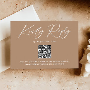 Carte D'accompagnement Boho Brown mariage Taupe RSVP QR Code