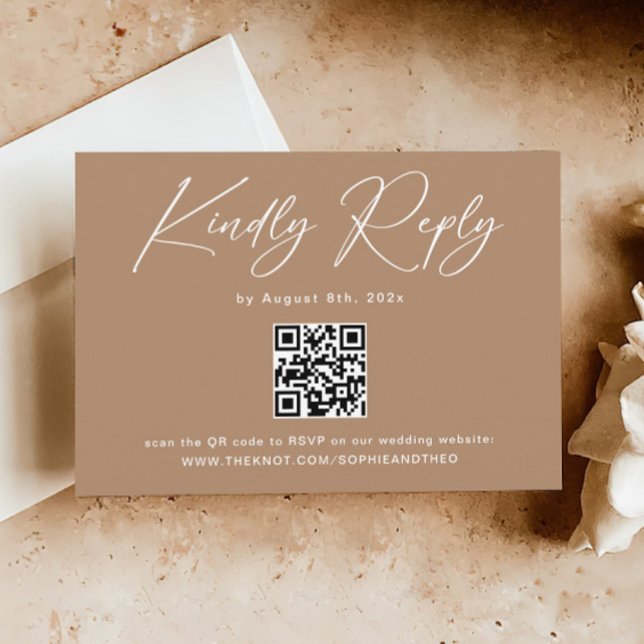 Carte D'accompagnement Boho Brown mariage Taupe RSVP QR Code (Créateur téléchargé)