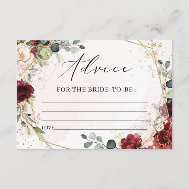 Carte D'accompagnement Boho burgundy avice d'or floral pour la mariée (Devant)