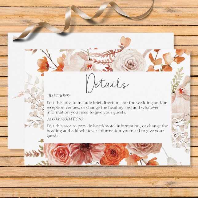 Carte D'accompagnement Boho Burnt Orange Fall Floral Blanc Détails (Créateur téléchargé)