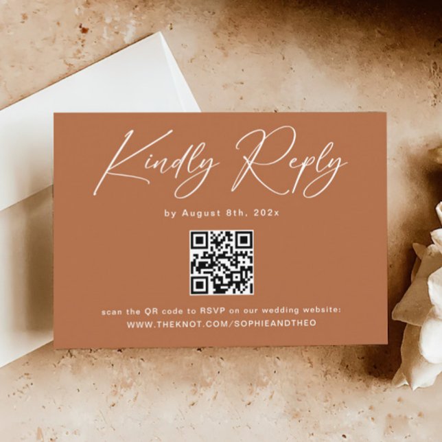 Carte D'accompagnement Boho Burnt Orange Wedding RSVP QR Code (Créateur téléchargé)