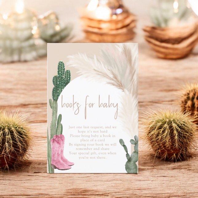 Carte D'accompagnement Boho cactus pampas bottes bébé apporter un livre (Boho cactus pampas boots baby bring a book enclosure card)