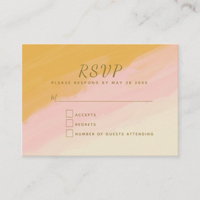 Carte D'accompagnement Boho Chic Aquarelle rose et jaune RSVP (Devant)