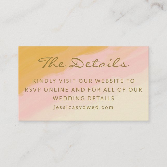 Carte D'accompagnement Boho Chic Aquarelle rose Jaune Site Web Mariage (Devant)