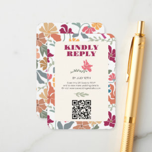 Carte D'accompagnement Boho Chic Floral Mariage Rétro Milieu de Siècle