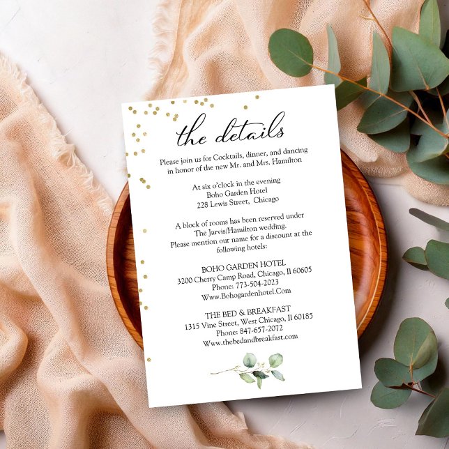 Carte D'accompagnement Boho-Chic Greenery Eucalyptus Détails du Mariage (Créateur téléchargé)