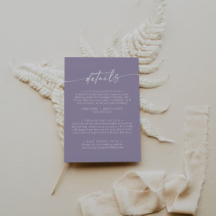 Carte D'accompagnement Boho Chic Lavender Purple Détails du Mariage