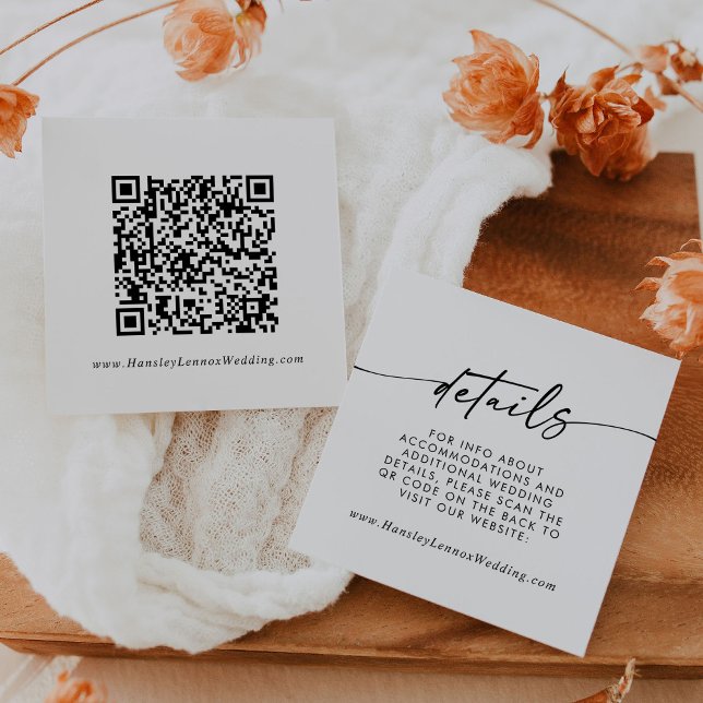 Carte D'accompagnement Boho Chic noir et blanc Mariage QR Détails du code (Créateur téléchargé)