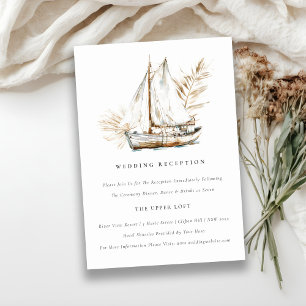 Carte D'accompagnement Boho Chic Palm Voilier Paysage marin Réception de 