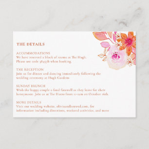 Carte D'accompagnement Boho Chic rose Orange Floral Mariage