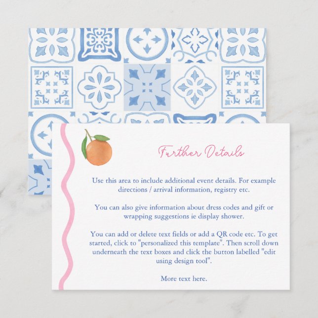 Carte D'accompagnement Boho Citrus Squiggle Détails du Wedding shower (Devant / Derrière)