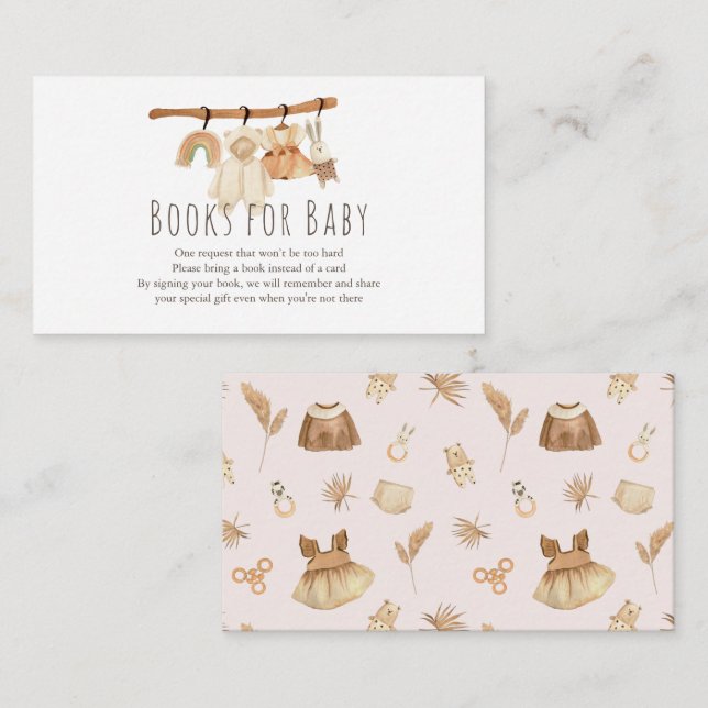 Carte D'accompagnement Boho Clothesline Girl Baby shower Livres pour bébé (Devant / Derrière)