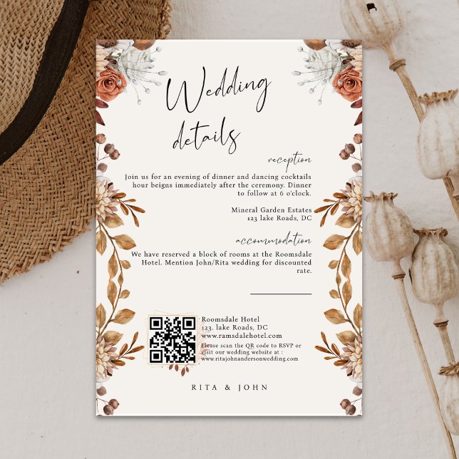 Carte D'accompagnement Boho Crème moderne Détails du Mariage de script (Créateur téléchargé)