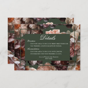 Carte D'accompagnement Boho Dark Peony Flower Moderne Détails du Mariage
