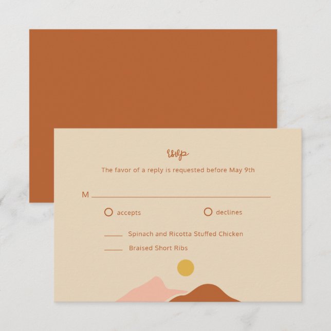 Carte D'accompagnement Boho Desert Mariage simple RSVP (Devant / Derrière)