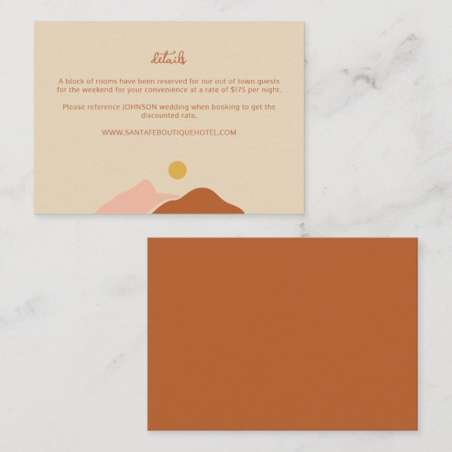 Carte D'accompagnement Boho Desert Simple Détails du Mariage (Devant / Derrière)