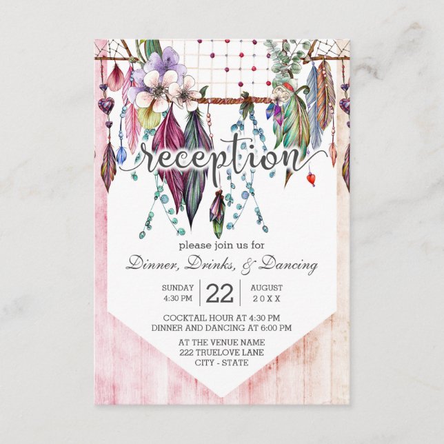Carte D'accompagnement Boho Dreamcatcher & Feathers Réception de mariage (Devant)