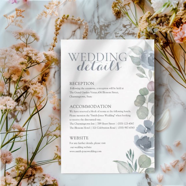 Carte D'accompagnement Boho Dusty Blue Floral Details Wedding (Créateur téléchargé)