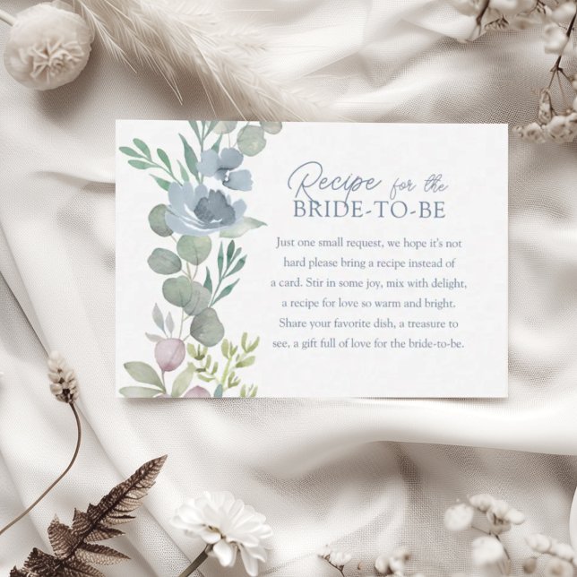 Carte D'accompagnement Boho Dusty Blue Recipe for the Bride Floral (Créateur téléchargé)