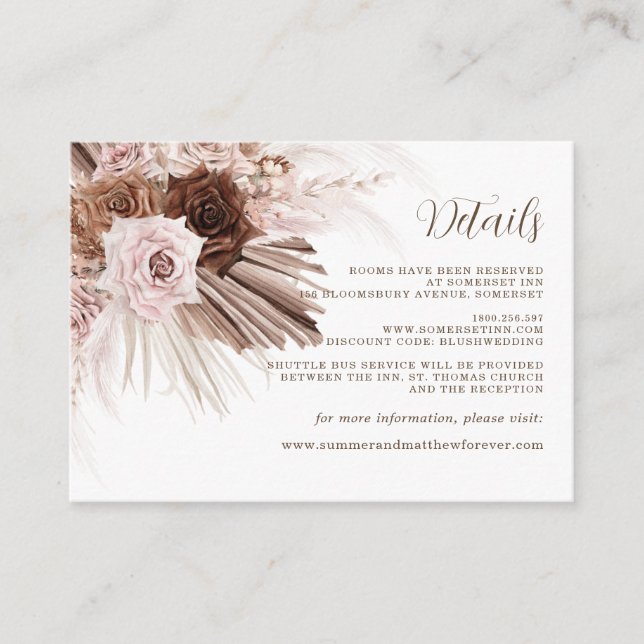 Carte D'accompagnement Boho Dusty rose Brown Floral Pampas Mariage en her (Devant)