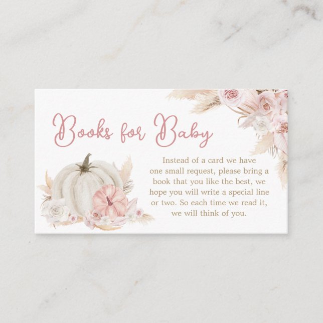 Carte D'accompagnement Boho Dusty Rose Livres Citrouilles pour bébé (Devant)