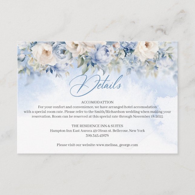 Carte D'accompagnement Boho Elegant hiver bleu poussiéreux et fleurs d'iv (Devant)