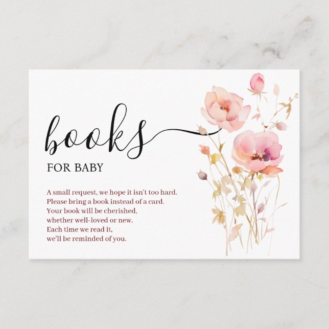 CARTE D'ACCOMPAGNEMENT BOHO ELEGANT ROSE BLUSH FLEURS LIVRES POUR BÉBÉ (Devant)