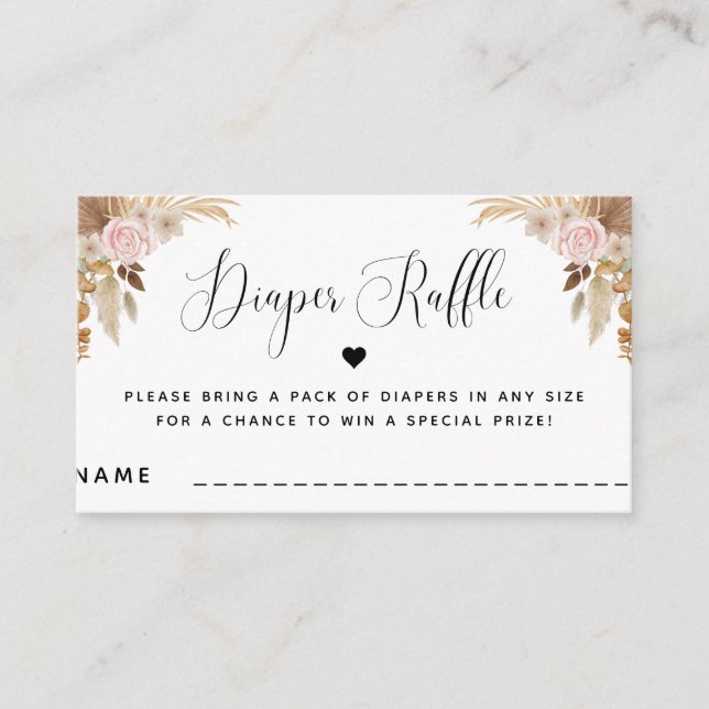 Carte D'accompagnement Boho Été Séché Baby shower Floral Déchets Raffle (Devant)