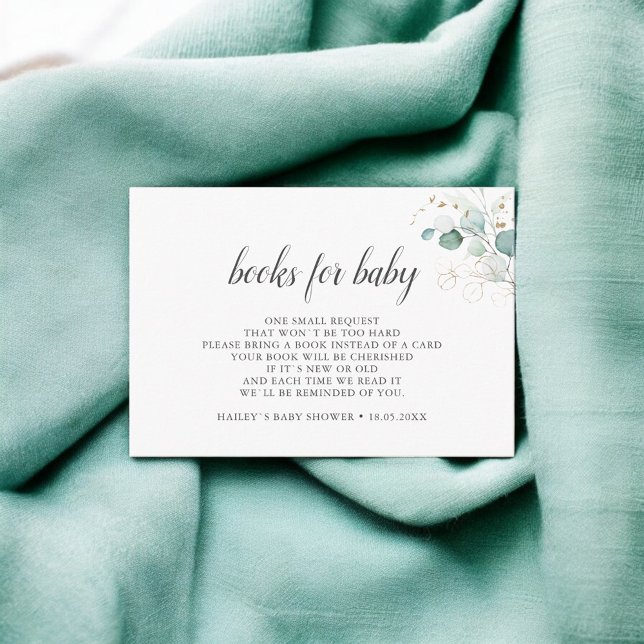 Carte D'accompagnement Boho Eucalyptus Feuille Livres Pour Baby shower (Créateur téléchargé)