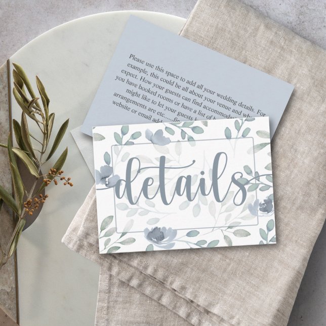 Carte D'accompagnement Boho Eucalyptus Floral Dusty Blue Détails du Maria (Créateur téléchargé)