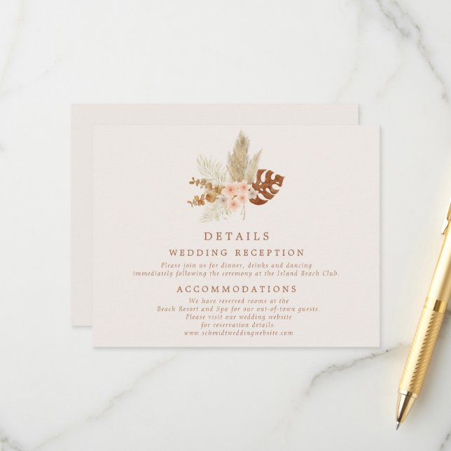 Carte D'accompagnement Boho Fall Flowers Détails du Mariage (Devant/Arrière en situation)