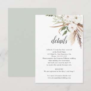 Carte D'accompagnement Boho Feuilles Pampa Grass Mariage Détails