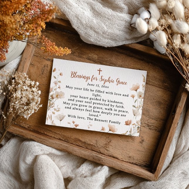Carte D'accompagnement Boho Fleur sauvage Dusty Rose Baptême de prière de (Boho Wildflower Dusty Rose Baptism Prayer Blessing Enclosure Card)