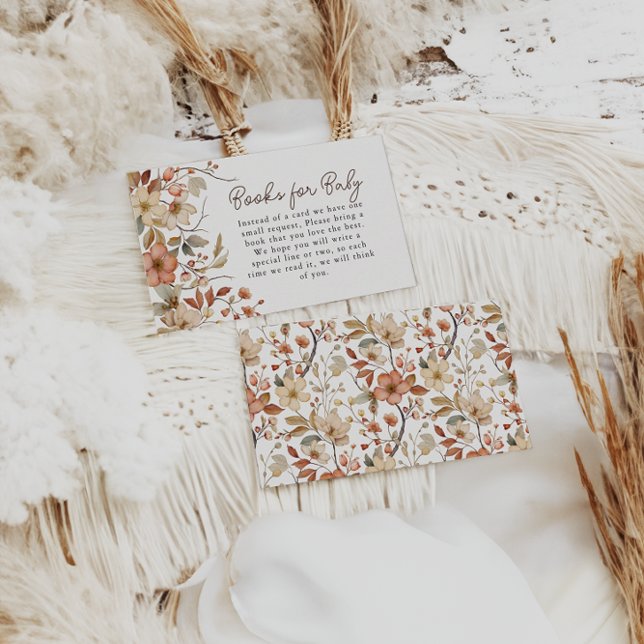 Carte D'accompagnement Boho Fleur sauvage Floral Livres Pour Baby shower (Créateur téléchargé)