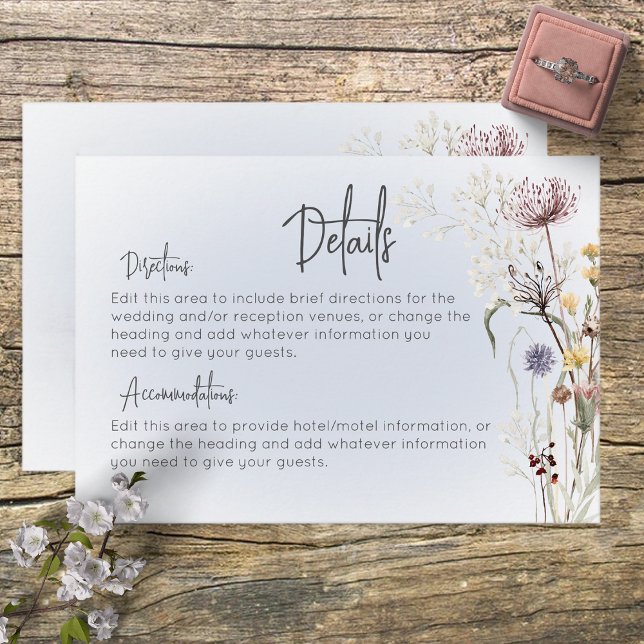 Carte D'accompagnement Boho Fleur sauvage Modern Blue Détails Mariage (Créateur téléchargé)