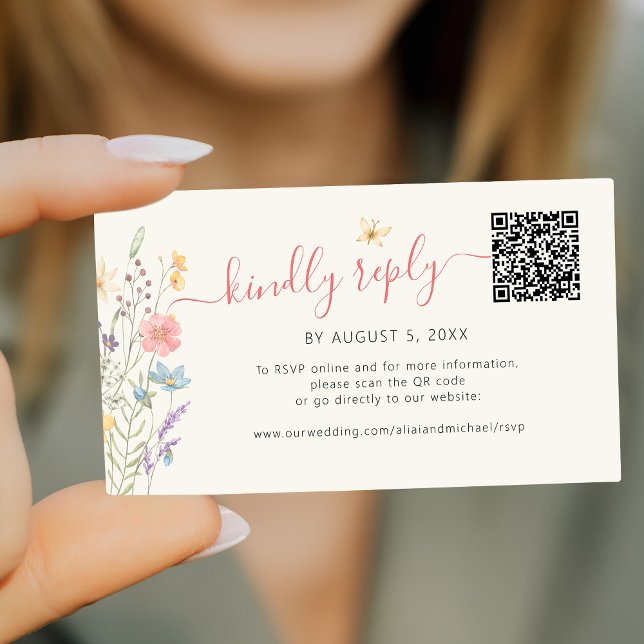 Carte D'accompagnement Boho fleur sauvage QR code en ligne mariage RSVP  (Créateur téléchargé)