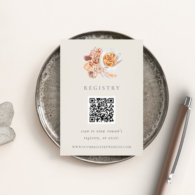 Carte D'accompagnement Boho Floral Coffal Fête des mariées QR Code Regist (Créateur téléchargé)