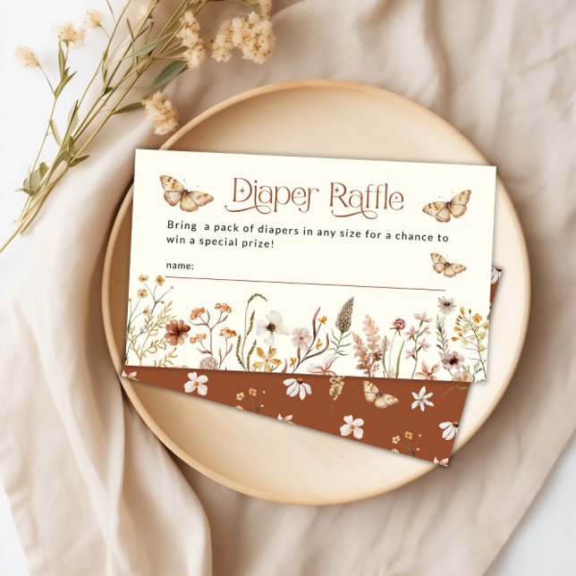 Carte D'accompagnement Boho Floral Fleur sauvage Baby shower de jauge de  (Boho Floral Wildflower Diaper Raffle Baby Shower Enclosure Card)
