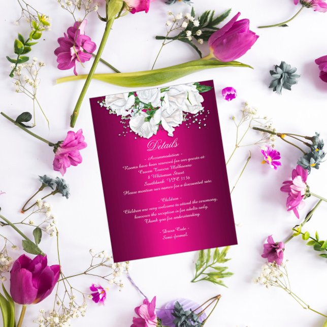 Carte D'accompagnement Boho Floral Fuchsia Mariage rose Détails (Créateur téléchargé)