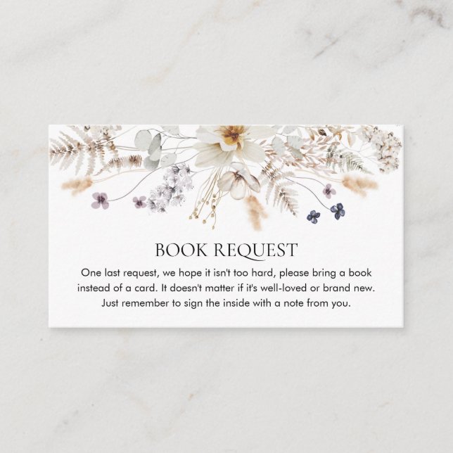 Carte D'accompagnement Boho Floral Genre Neutre Demande de livre (Devant)