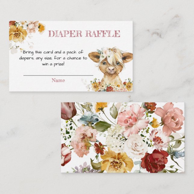 Carte D'accompagnement Boho Floral Highland Vache Baby shower Déchets Raf (Devant / Derrière)